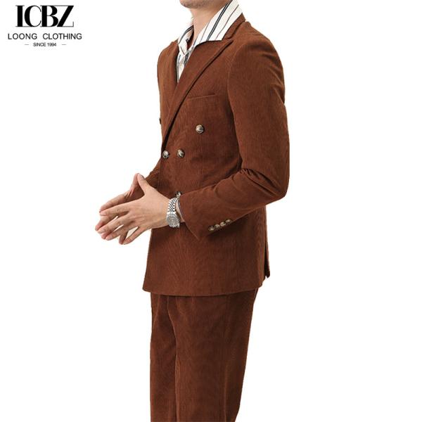 Weaving method woven Winter Thick Corduroy Italian Peaked Lapel Suit for Men's