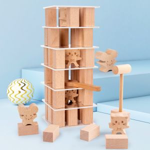 Children'S Stacked Solid Pine Wooden Building Block