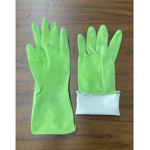 China Spray Flocklined M 45g Rubber Kitchen Dish Wash Gloves Green on sale