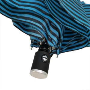 Blue Canopy Small Auto Open Close Umbrella Windproof With 6 Panels Black Handle