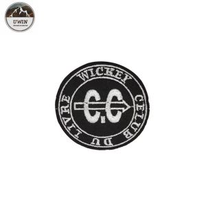 Round Letter Embroidery Designs Patches Badge Black / White With Merrow Border