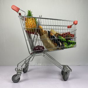 Regular Russian Style Supermarket Grocery Shopping Cart 125L With PU Wheels