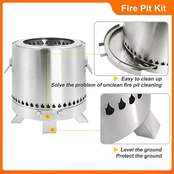 Stainless Steel Portable Outdoor Smokeless Fire Pit 15×14.2 Inch Camping And Cooking