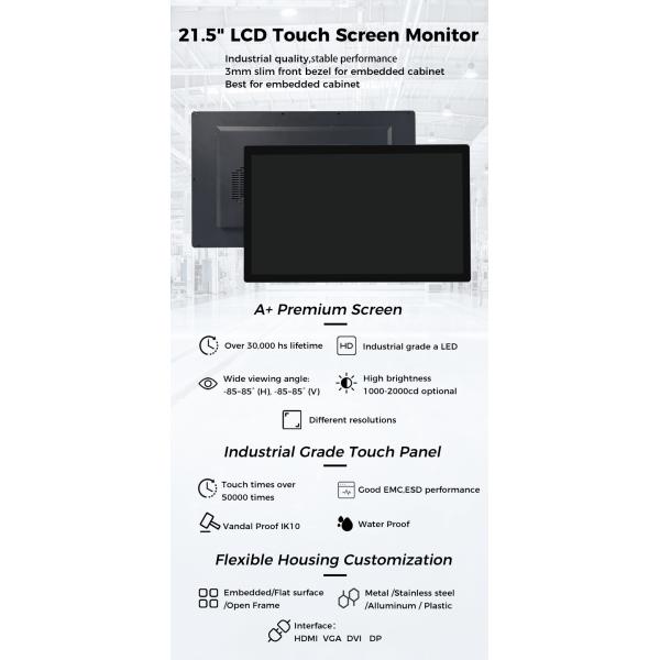 21.5 Inch Industrial IP65 Touch Screen PC Waterproof IK7 Surface Strength For Military