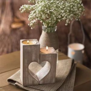 Customized heart-shaped wooden candlestick Anniversary candlestick Valentine's