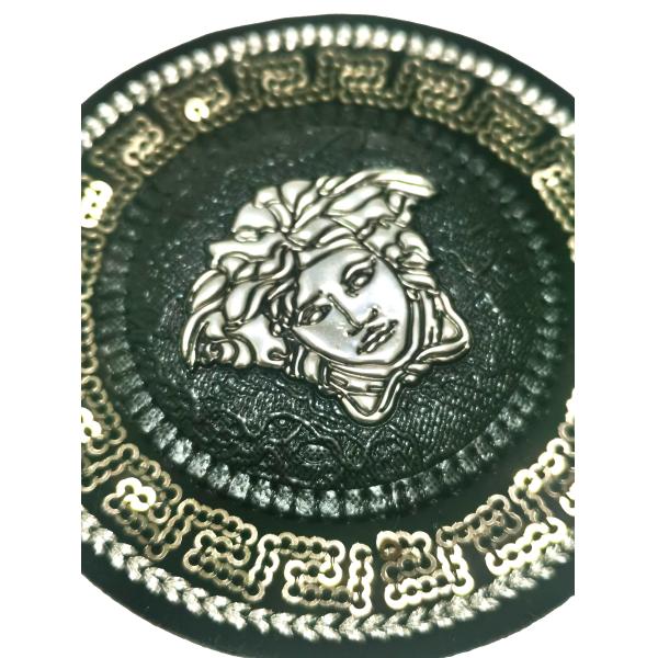 3D Black Medusa Circle Patch Silver Metallic Embroidery Sequins PU Puff Patch For T Shirt Pants Shoes
