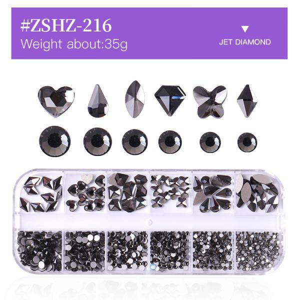 Nail SPA or Training 12 Grid AB Nail Stone Kit with Multi Shape Crystal Rhinestones