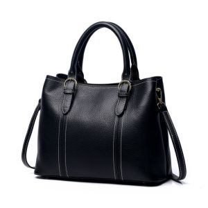 Black First Layer Cowhide Leather Tote Handbags ODM Zipper