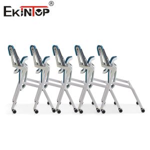 Blue And Gray Training Room Chair With Wheels Foldable