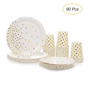 FDA 90 Pcs Disposable Dishware With Dinner Plate Beverage Cup