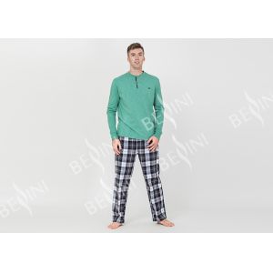 Spring Autumn Mens Luxury Sleepwear Functional Placket Side Pockets Design