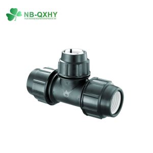 PP Compression Fitting Straight Tee for Black Color Pipe Equal Connection Flow
