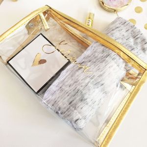 Personalized Clear See-Through Cosmetic Bags Transparent/Gold Travel Pack