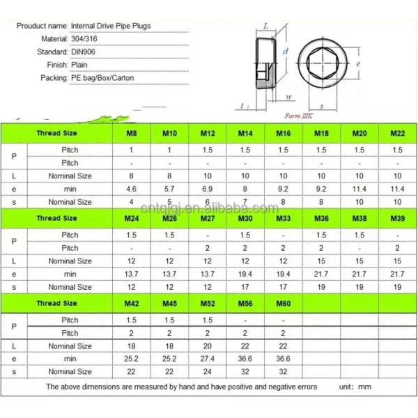 Zinc Coated Pipe Plug for Pipe Systems DIN906 Hexagon Socket Design Made of Stainless Steel and Titanium