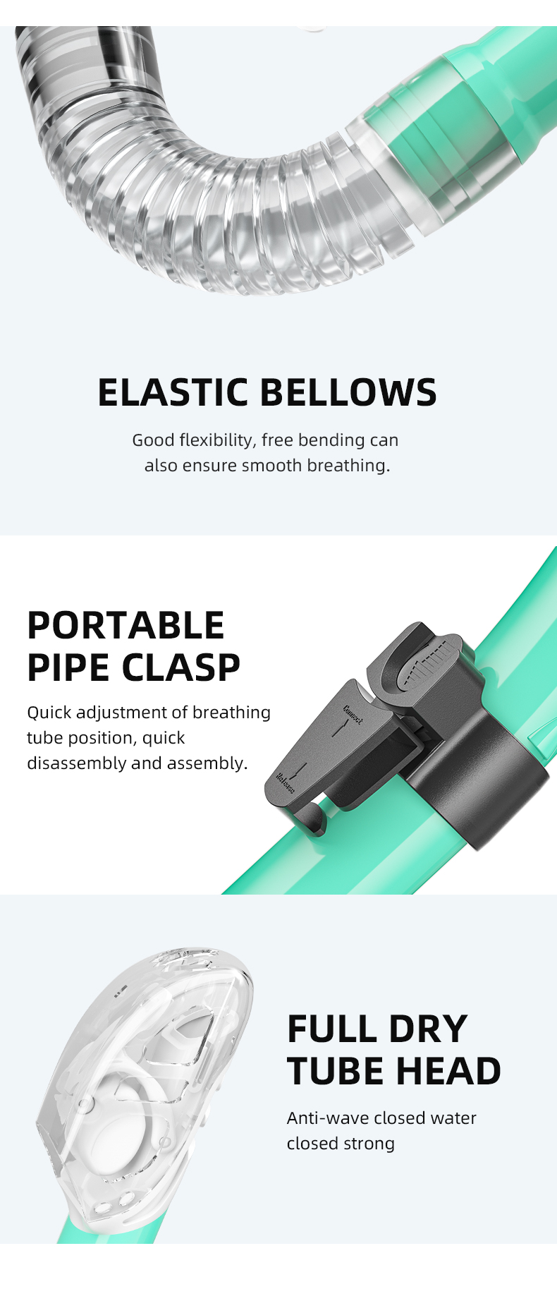 Full Dry Underwater Snorkel Breathing Tube Pipe For Outdoor Swimming Pool