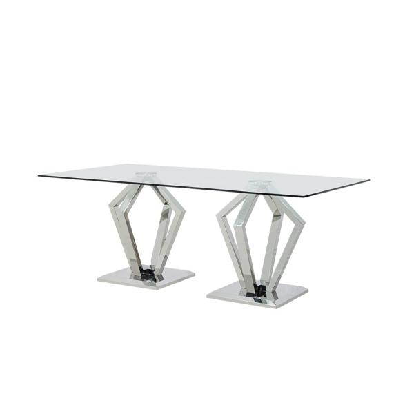 Custom Eight Seater Clear Tempered Glass Top Dining Table