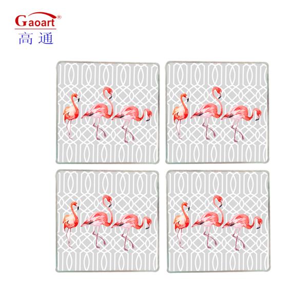 Customized Logo Tempered Round Square Beaded Portable Wine Glass Coasters Set for Drinks