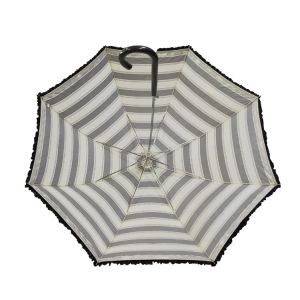 Striped Pongee Fabric Straight Umbrella With Flower Edge