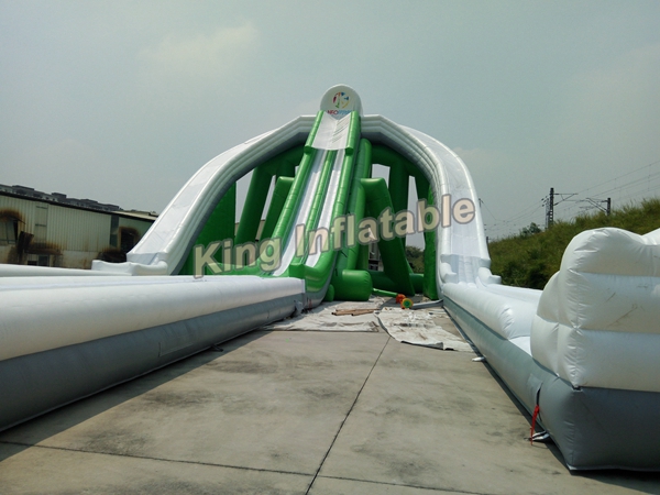 Giant Green Exciting Trippo Inflatable Water Slide With 3 Lane For Adult