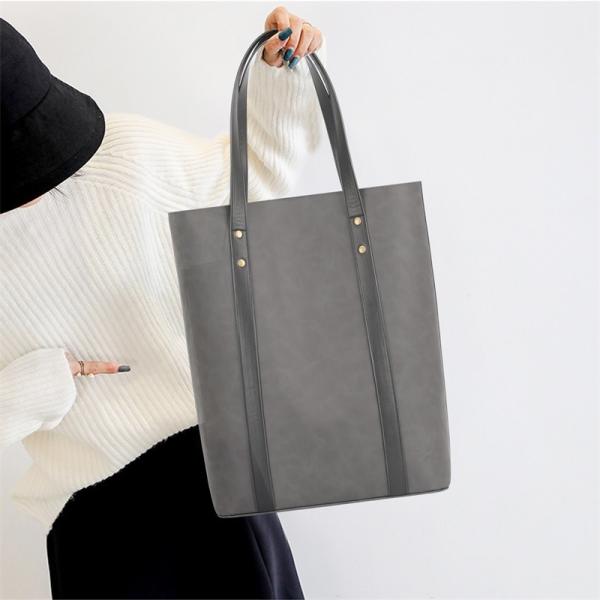 Printing Custom Shopping Bags Custom Zipper Pocket Leather Shopper Tote 13X5X15"