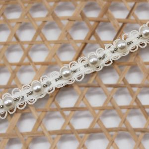 China KJ20020 Crochet Braided Pearl Ribbon Trim 10mm on sale