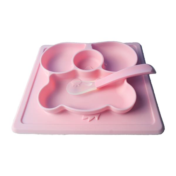 Silicone Customized Bear Shape Baby Feeding Suction Bowl And Plate With Spoon