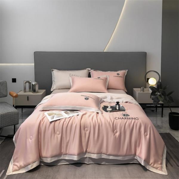 Luxury Washed Silk Embroidered Summer Quilt Set 4 Pcs 3 Pcs No Hair Loss Healthy Sleep