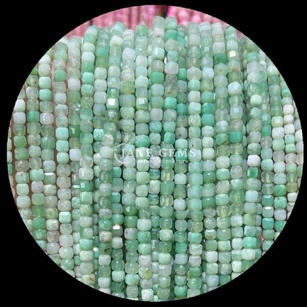 Colorful Mini Cube Gemstone Beads Pink Opal and Green Agate Strands for DIY Jewelry