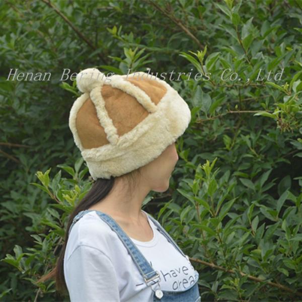 Classic Double Face Sheepskin Beanie Hat Winner Women Leather Hats