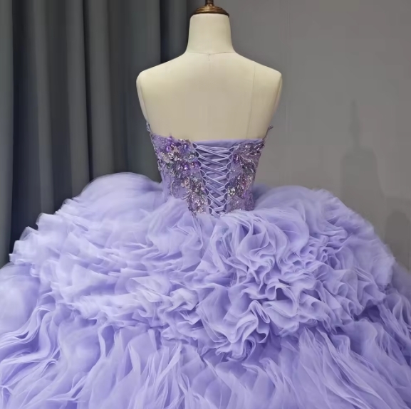 Beautiful Plus Size Lace-up Ruched Sleeveless Chapel Train Evening Party Gown Lilac Tulle Quinceanera Dress