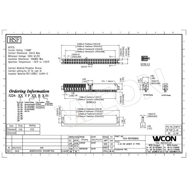 WCON 2.0mm IDC Connector Socket WCON Female PBT black Cable Connector