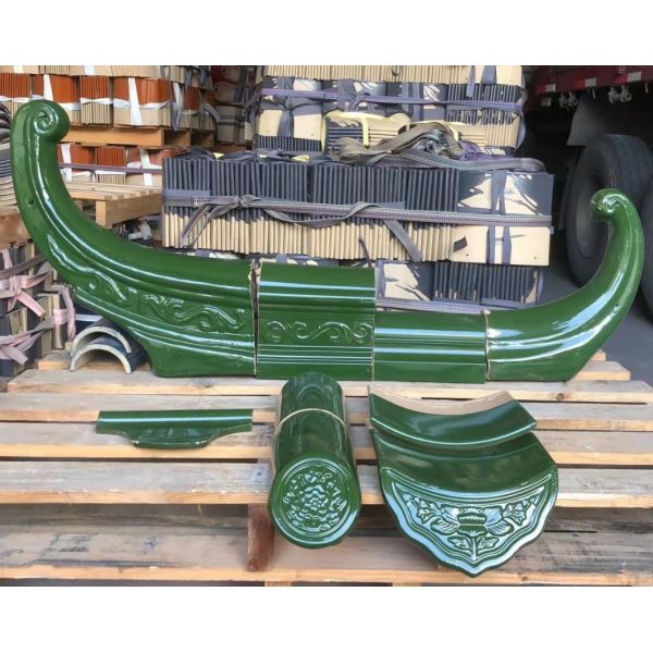 Chinese Tiles Traditional Ceramic Roof Green Glazed Color with Cultural Connotation for Garden Pavilion