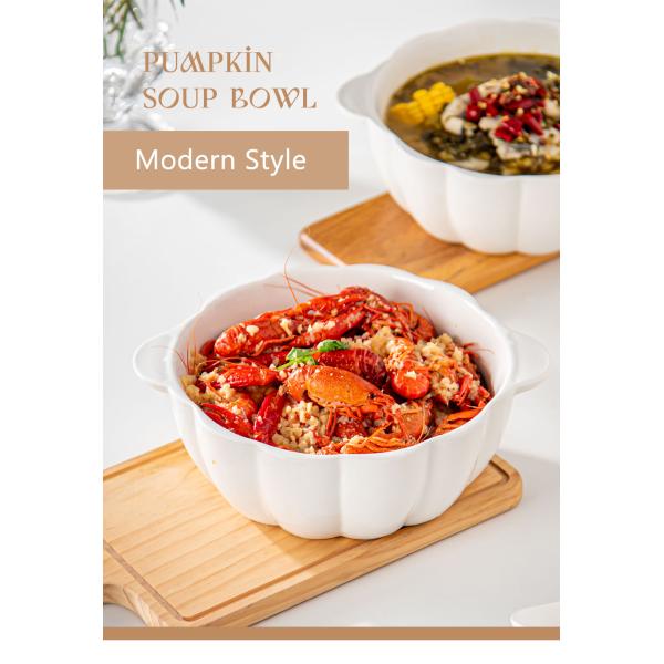 Ceramic Pumpkin Shape 9 Inch Microwave Ramen Bowl Soup Bowl Set For Occasion Presents