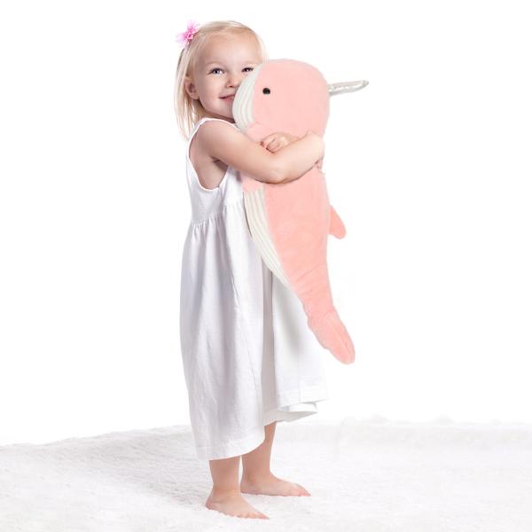 MorisMos 24 Inch Soft Pink Plush Whale Narwhal Ultra-Soft Stuffed Cotton Funny Hugging Pillow Decor Girls Kids Party Accessory