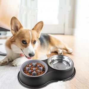 Stainless Steel Pet Slow Food Dog Bowl Detachable Water Bowl
