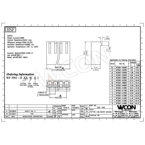 3.96 Housing Programs PA66 Wire To Board Connector , Speaker Wire Connectors