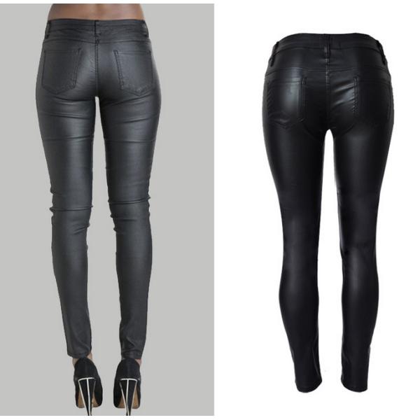 fashion&casual high waist pu leather long pencil pant trousers for women