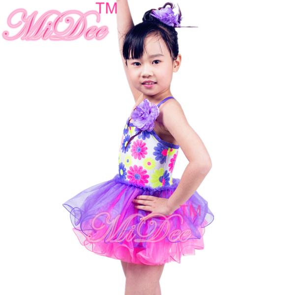 Purple Solo Performance Curved Hem Skirt Floral Sequin Kids Dance Outfits