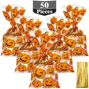 China Pumpkin Print Plastic Packaging Treat Bags , Halloween Party Treat Bags on sale