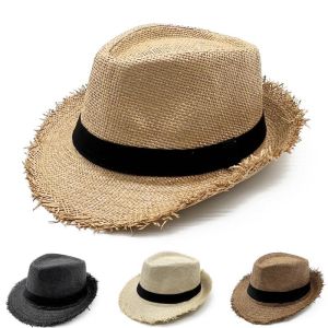 China Retro Raw Edge Outdoor Beach Shade Breathable Straw Hat For People on sale