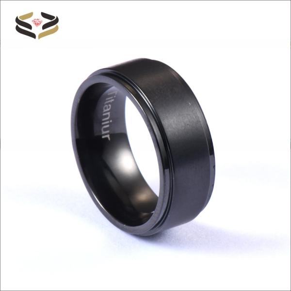 Men'S Black Titanium Wedding Bands 8mm Brushed Finished With Stepped Edges