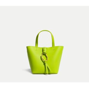 16cm Yellow Leather Tote Bag Cowhide Trapezoid Handbag