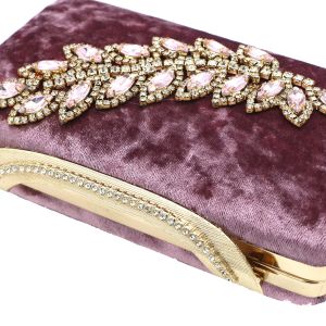 Leather Clutches And Evening Bags With Violet Diamonds Burgundy Flannel Inlaid