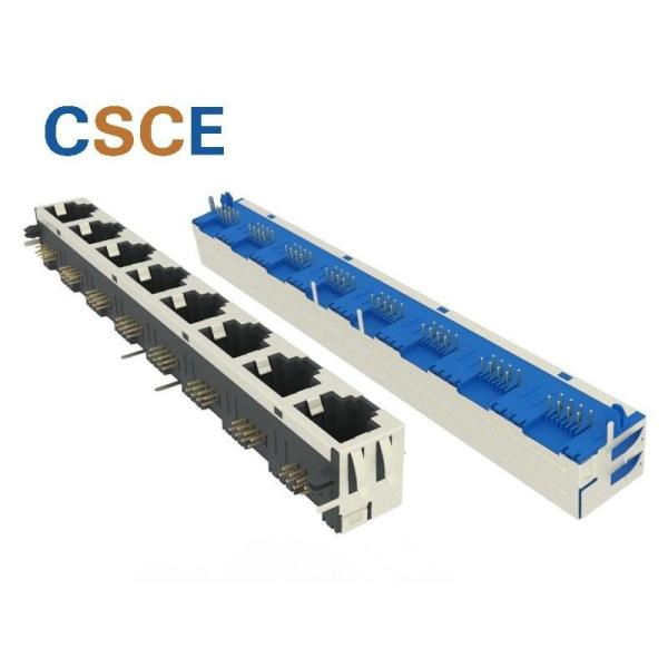 8 Port Ganged RJ45 Modular Jack Connector , High Wearing Right Angle Ethernet