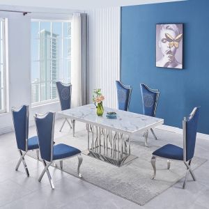 Quality Gold Silver Leg 0.49m3 SS Dining Tables 20 - 40mm Artificial Marble Top for sale