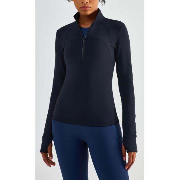 Half Zip Ladies Equestrian Shirt With Thumb Holes Brushed Inside Winter Equestrian Top