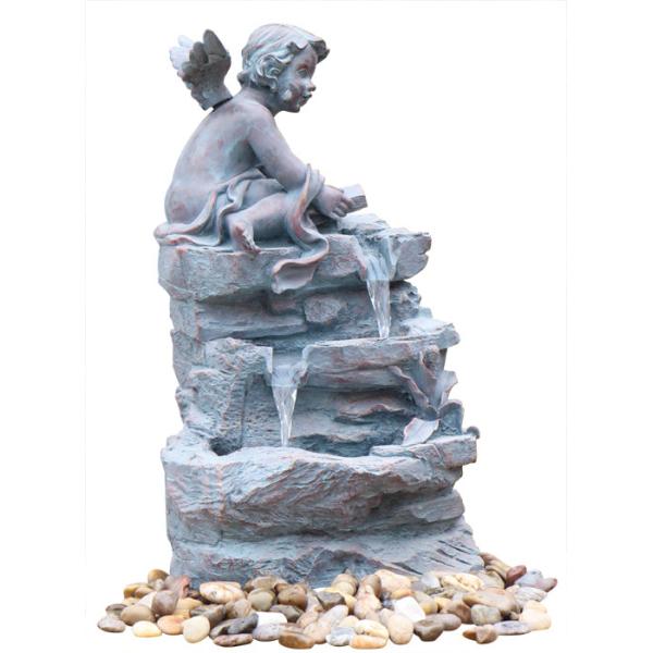Buy Angel On Rock Waterfall Resin Garden Fountains with LED Light Anchor Falls Cascading at wholesale prices
