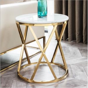 Stainless Steel Marble Circular Sofa Side Table Smooth Surface
