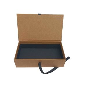 China Eco Friendly Nature Cardboard Gift Box Black Printing Ribbon Closure on sale