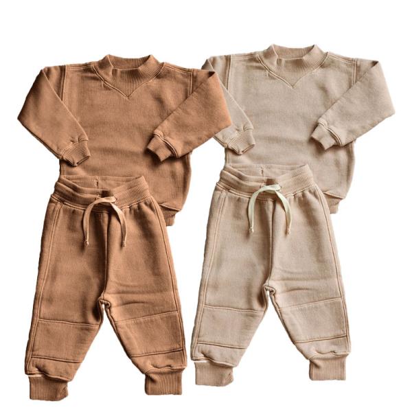 Unisex Kids 300gsm Fleece Cotton Sweatshirt Set Ribbed Neck Pullover Sweater Sweat Pants 2PCS